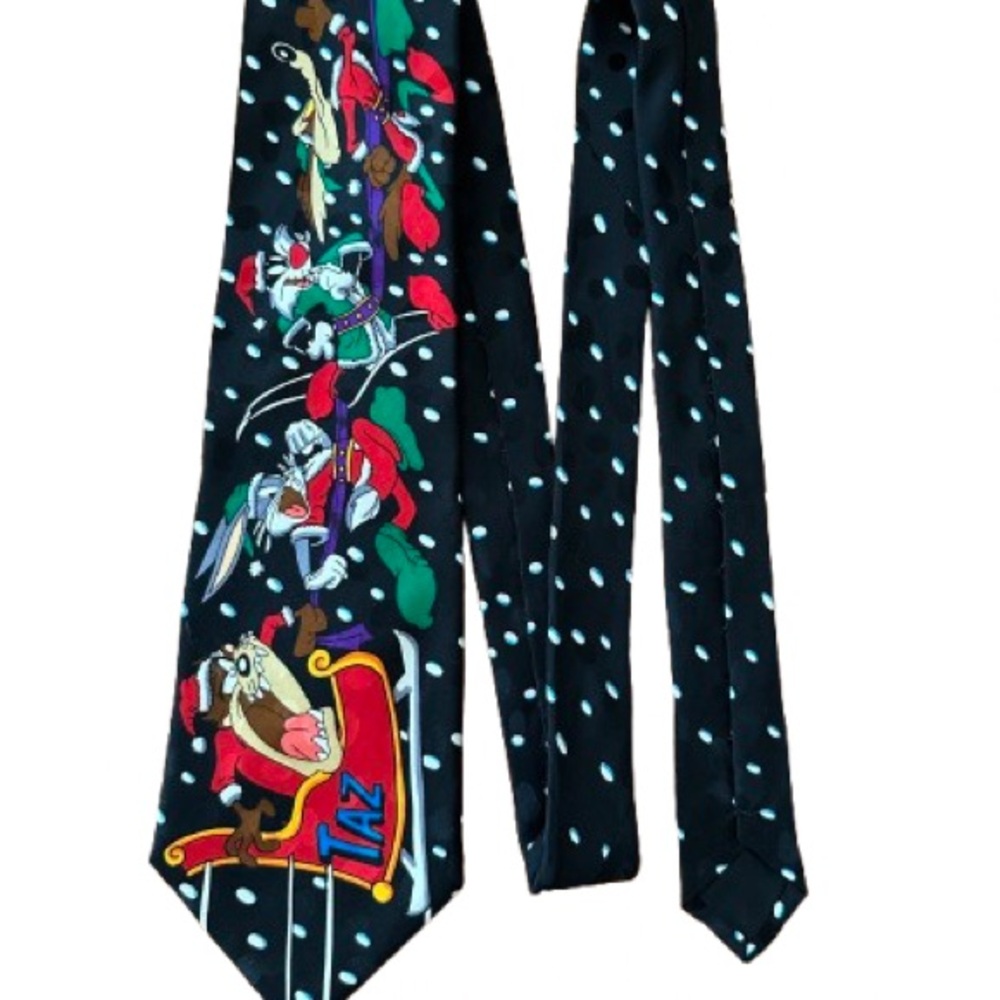 New Looney Tunes Christmas 100% Silk Tie Taz Bugs Sylvester Wylie Daffy Tweety